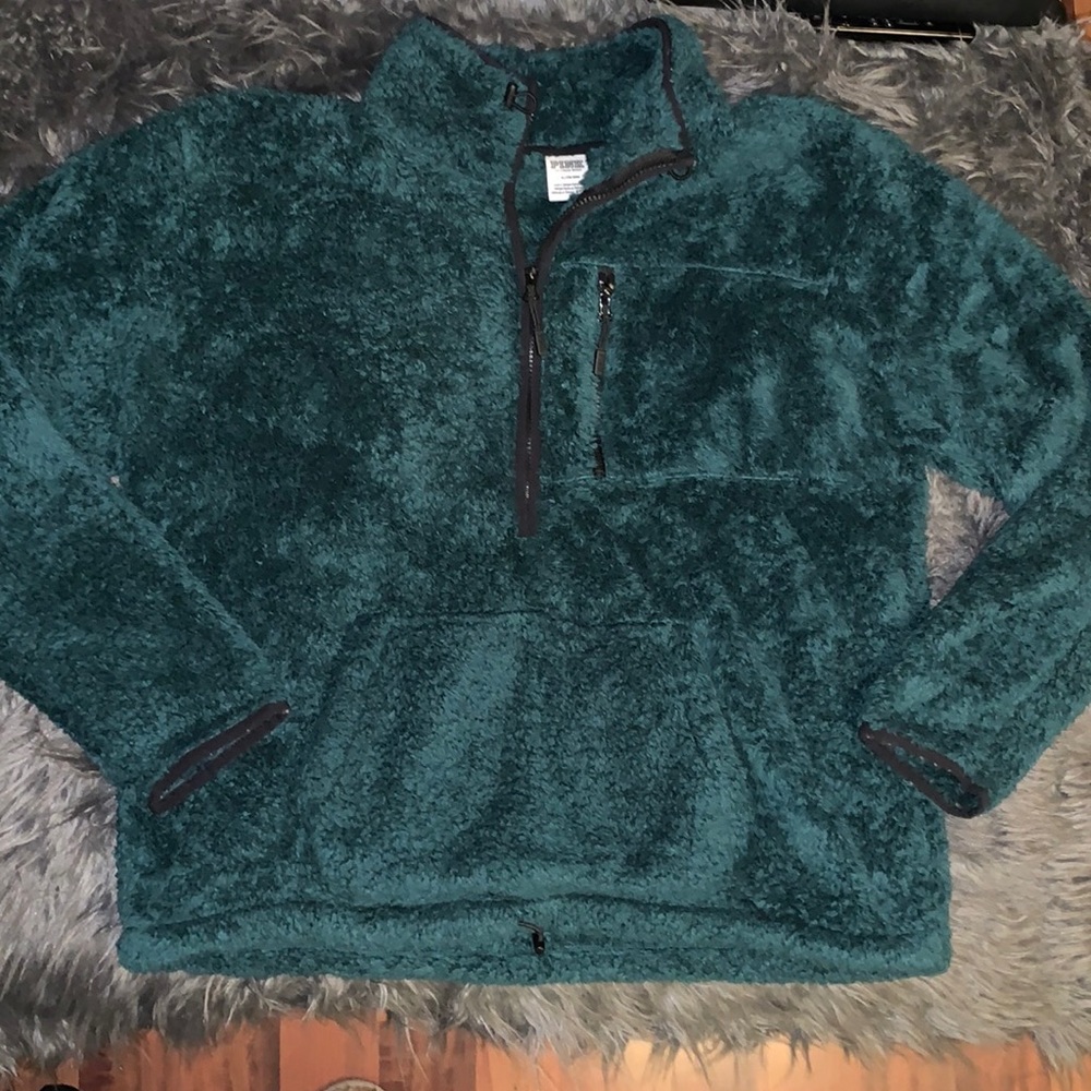 PINK Quarter Zip Beautiful Emerald Green